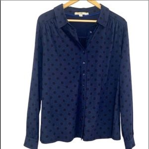 Boden blue black polka dot knit button down top 14